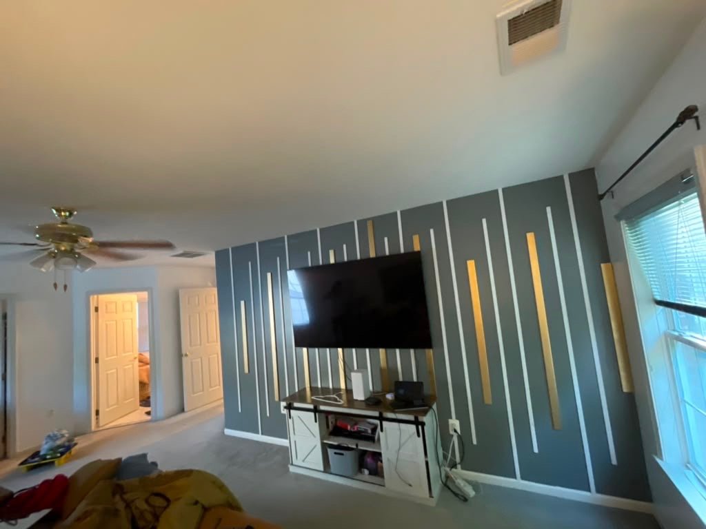 Finished interior construction and painted accent wall